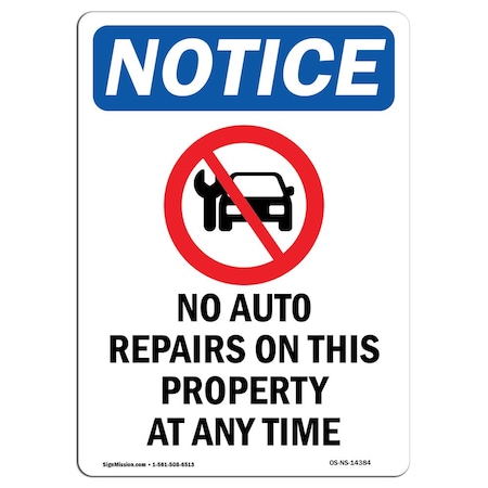 Signmission Safety Sign, OSHA Notice, 24" Height, No Auto Repairs On Sign With Symbol, Portrait OS-NS-D-1824-V-14384